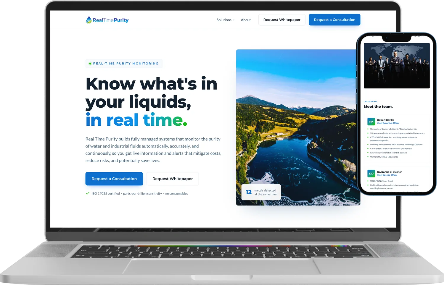 Real Time Purity website shown on laptop and phone